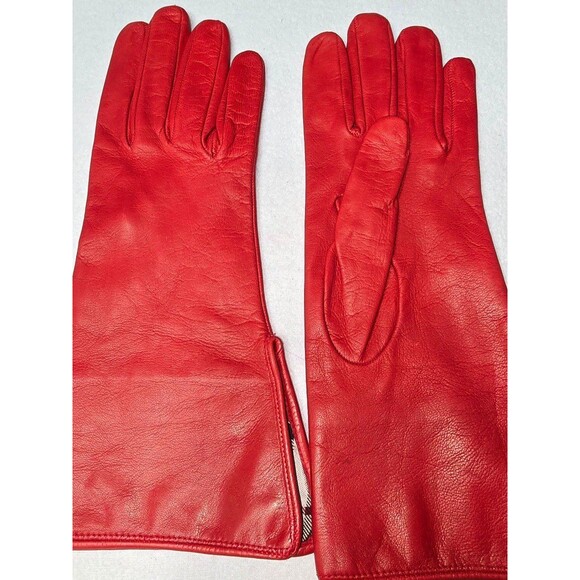Burberry Red Leather with Nova check fabric & silk lining Gloves sz 7 - Picture 4 of 9